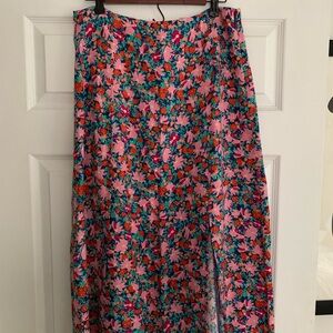 Floral Mid-Length Linen Skirt